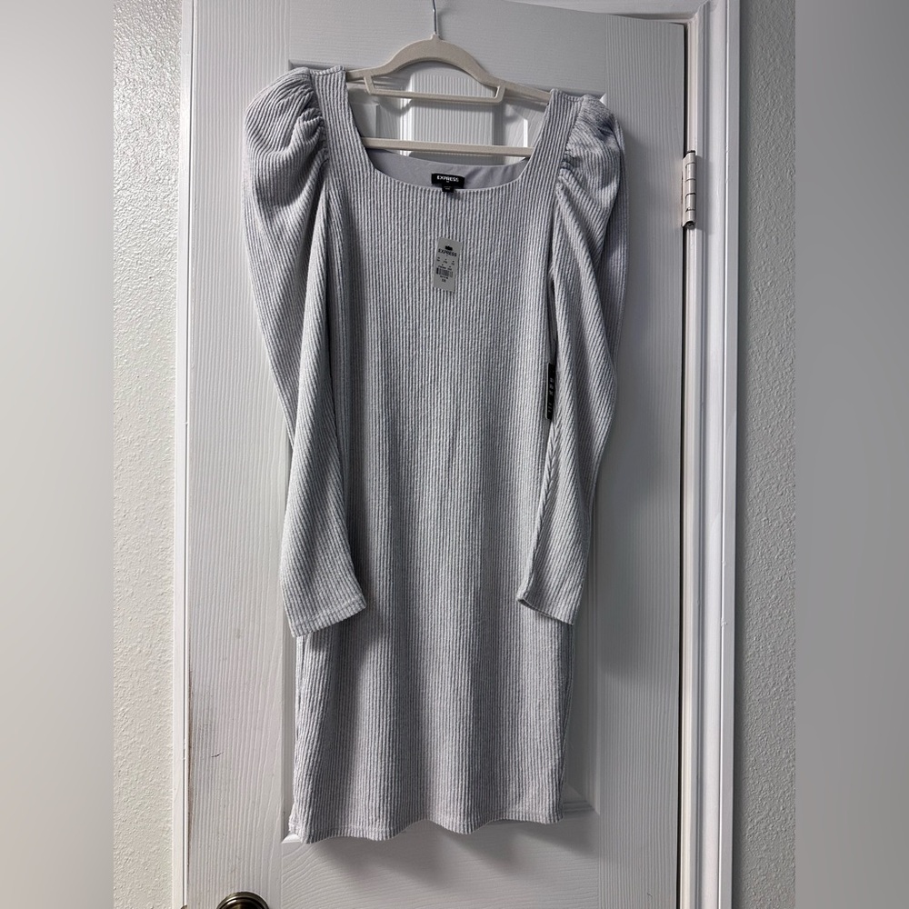 EXPRESS Size XXS Women's Gray Ribbed Sweater Dress NWT